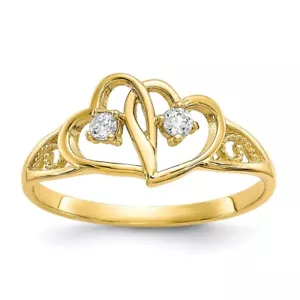 10K Yellow Gold Double Heart Cubic Zirconia Ring Size 7 for Women 1.4 gram - Picture 1 of 6