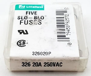 5 Stück Littelfuse 20A 250 Volt 20 Amp 1/4" x 1-1/4" Slow Blow Keramiksicherungen - Bild 1 von 6