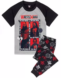 Conjunto de pijama de pierna larga manga corta estampado fotográfico luchadores grises WWE niños - Imagen 1 de 9