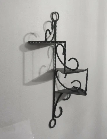 Vintage Wrought Iron 3 Tier Spiral Staircase WALL SHELF Black NICE Cover