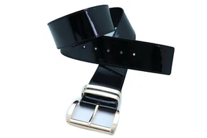 Women Black Wide Waistband Night Club Wear Fashion Belt Gold Metal Buckle M L XL - Picture 1 of 24