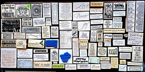 Pick from 165 unused classic RUBBER STAMPS featuring SENTIMENTS, WIT, QUOTATIONS - Picture 1 of 198