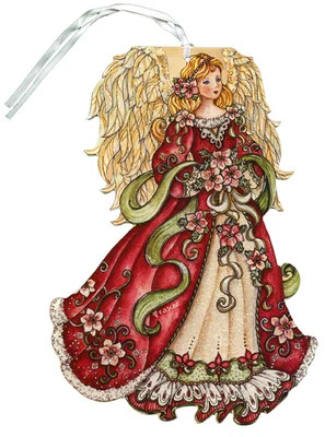 Adorno de recuerdo con brillo de ángel rojo - Caja de 12 tarjetas de Navidad de GLP Foto 1 de 2