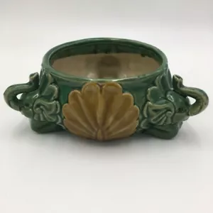 Planter Elephant Dish Majolica Style Trunks Up Vintage Green Glazed 5 1/4" - Picture 1 of 7