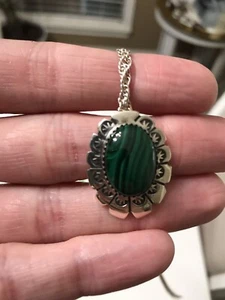 Signiert AB Sterling Navajo Malachit Anhänger auf 925 Silber Halskette - Bild 1 von 14
