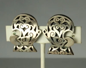 ESPINOSA TAXCO Earrings 1940s Mexico STERLING 13.6g Shadow Box Design Signed FAB - Picture 1 of 6