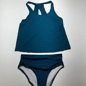 NEW 2-Piece Bikini Set Tank Top & Ruched High-Waisted Bottoms Green Womens Large - Picture 1 of 22