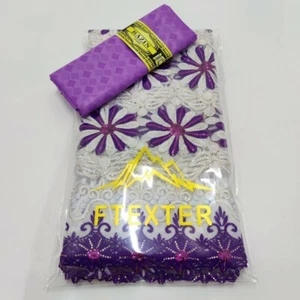 Bazin Rich 2,5 Jahre bestickt Spitze 2,5 Jahre Nähen Stoff Hochzeitskleid Afrika - Bild 1 von 1