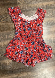 Art Class Girl’s Medium Red Floral Romper - Picture 1 of 4