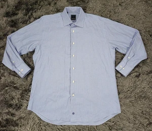 David Donahue Dress Shirt Mens 16 32/33 Blue Micro Check Button Front Cotton - Picture 1 of 16