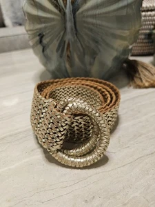 J.CREW Women’s Braided Leather Belt Gold Metallic Woven Size M/L  100% Leathe - Picture 1 of 11