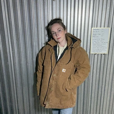 Vintage Carhartt For Women Brown Heavy Duty Jacket XL Cotton Double Zipper Cinch - Image 1 of 4