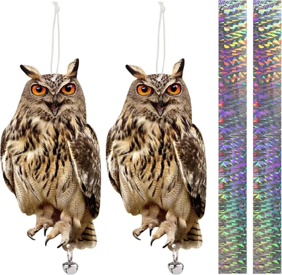 Hanging Plastic Owls for Gardens, 2PCS Reflective Hanging Owl Decoration Woodpec - Imagem 1 de 4