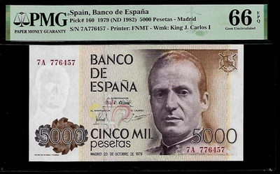 Spain 5000 Pesetas 1979 PMG 66 EPQ UNC P#160 Series 7A Printer: FNMT - Image 1 of 4