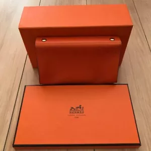 Borsa cosmetica originale HERMES Chevre Mysore Karo MM arancione usata hardware oro - Foto 1 di 10