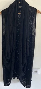 THURLEY Longline Punch-Hole L/S Waterfall Drape Cardigan in Black, OS - Picture 1 of 8