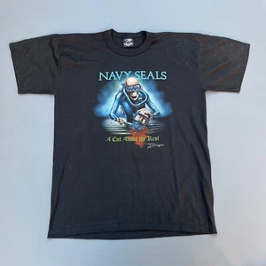 VINTAGE 80S NAVY SEALS TEE SHIRT SINGLE STITCH 50/50 MADE IN USA 3D EMBLEM XL - Picture 1 of 6