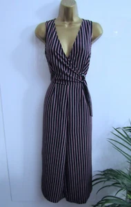 Enfocus Ladies Navy Blue White Red Wide Leg Cropped Striped Jumpsuit Size 6 - Picture 1 of 6