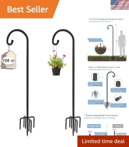 108" Heavy Duty Steel Shepherd Hook 2-Pack Adjustable Garden Stake for Decor - Picture 1 of 9