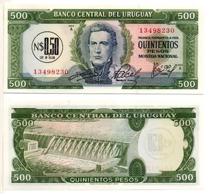 URUGUAY 0.5 Nuevos Peso (Overprint) on 500 Pesos, 1975, P-54, Uncirculated - Picture 1 of 1