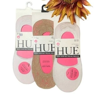 HUE Women's High Cut Resort & Lace Perfect Edge Liner Socks Set of 3 - Picture 1 of 5