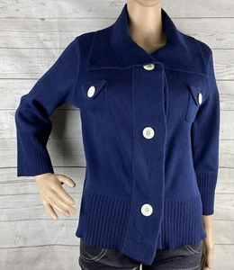 JohnPaulRichard Cardigan Sweater Small Navy Blue White Buttons Cotton Blend - Picture 1 of 12