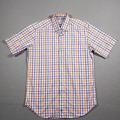 David Donahue Shirt Mens Medium Orange Blue Short Sleeve Windowpane Summer - Image 1 of 4