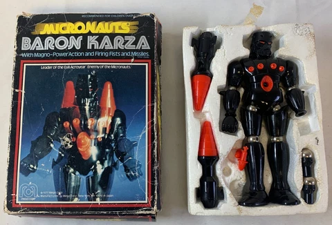1977 Mego Micronauts BARON KARZA mostly complete figure in box Cover