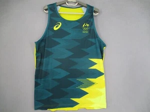 Australia Olympics Shirt Mens Large Green Yellow Asics Paris 2024 Tank - Picture 1 of 11