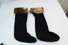Hunter Tall Boot Liner Black Fleece Medium Socks Cheetah Animal Trim 