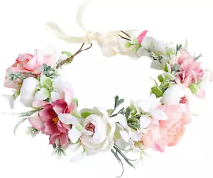 Floral Crown Girl Floral Headband Flower Headpiece Halo Wedding Party Photos - Picture 1 of 2
