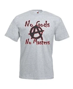 Mens No Gods No Masters Human Equality Anarchy Unisex Grey T-Shirt - Picture 1 of 7