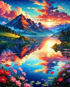 KEUASDV Diamond Painting Kits for Adults, Mountain Lake 5D DIY Diamond Art Kits - Picture 1 of 6