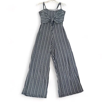 Derek Heart Striped Jumpsuit Wide Leg  Strappy Jersey Knit Black/White Sz L - Image 1 of 4