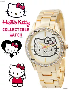 HELLO KITTY Gold Tone Accutime Women's Bracelet Watch w/ Sparlking Stones (NEW) - Picture 1 of 9