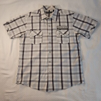 Мужская рубашка Indigo Star размер M с жемчужной застежкой и коротким рукавом с вышивкой Gearhead - Изображение 1 из 4