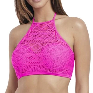 Freya Swimwear Sundance Padded High Neck Bikini Crop Top Hot Pink 3973 - Picture 1 of 4