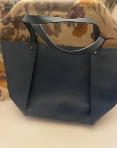 Neiman Marcus Blue Faux Leather Shopper Tote Bag - Picture 1 of 3