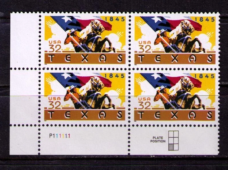 US USA Sc# 2968 MNH FVF PL# BLOCK Texas Horse Cowboy Flag - Image 1 of 1