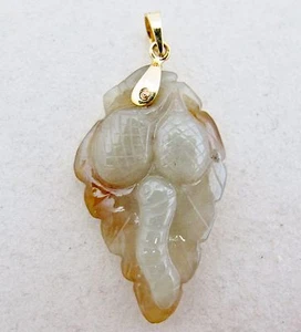 1,7" chinesischer 14K Gelbgold, geschnitzter brauner & grauer Jadeit Jade Anhänger - Bild 1 von 11