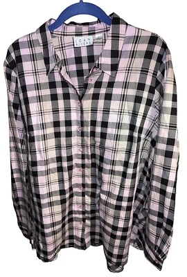 Camisa Joan Rivers Talla L Negra/Rosa Estampado a Cuadros Abotonada Manga Larga Foto 1 de 2