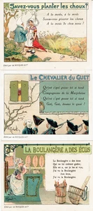 3 CHROMOS RICQLES : Planter les choux, La boulangère, Chevalier  illus. GERBAULT - Picture 1 of 2