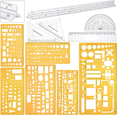 10 Piezas Plástico Dibujo Plantilla Regla Dibujo Geométrico 12 Pulgadas Triangular Al... Foto 1 de 4