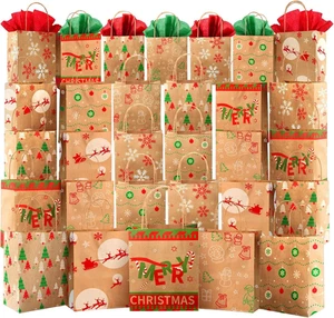 Weihnachtsgeschenktüten 30 Stück, 7,5"x9"x3,5" robuste Weihnachtstüten mit Gewebepapier - Bild 1 von 12