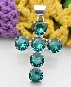 "Beautiful Green Tourmaline Gemstone Cross Pendant –925 Sterling Silver Handmade - Picture 1 of 3