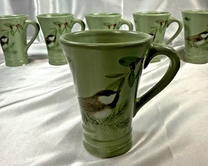 Vintage Pfaltzgraff Winterwood Chickadee Green Coffee Mug 16oz No Chips/Cracks - Picture 1 of 9