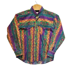 Vintage Ruddock Bros Western Shirt XL Tail Cotton Bold Multicolor Aztec 90's - Picture 1 of 8