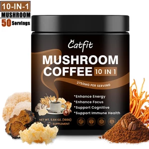 10 Blend Lion's Mane Mushroom Coffee 50 Servings Brain Focus Immune Support 160G - Picture 1 of 7