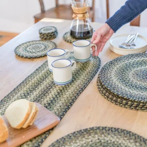Pinecone Braided Oval Table Runner,Country Rustic Decor, Green 11x36 - Jute D... - Picture 1 of 8