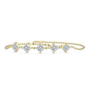 5.00 TCW Princess Lab Created Diamond Anklet & Bracelet 14k Yellow Gold Plated - Picture 1 of 5